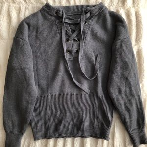 Grey Sweater with Lace-Down Front- Size 4